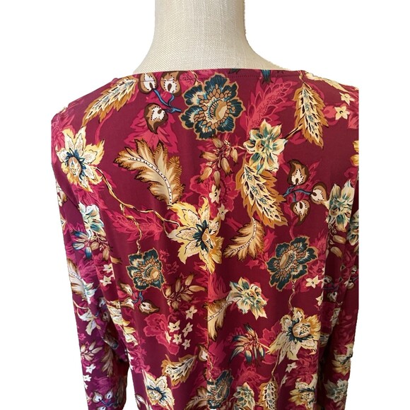 NWT Cato Woman's Beet Red Floral 3/4 Sleeve Blouse Front Ruching Size 18/20W - Picture 8 of 11